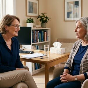 A patient and oncologist discuss Rasonque cost and treatment support options in a supportive consultation